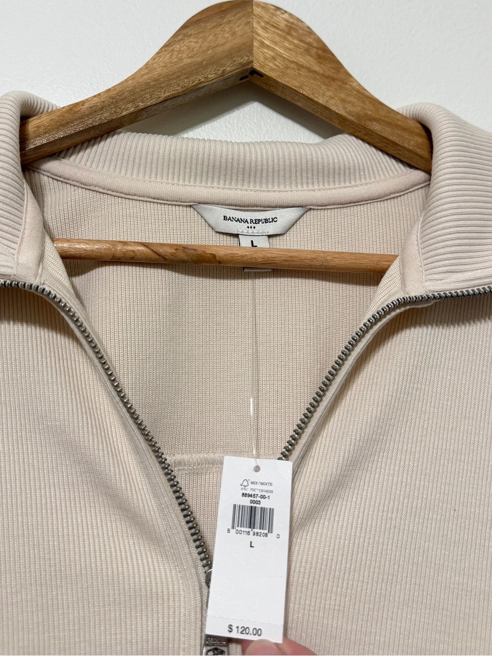 NWT Banana Republic Mens Heavy Utility Jacket Size Large Cream Ivory Zip Up New